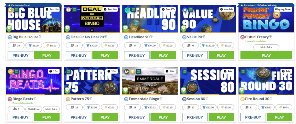 coral bingo rooms