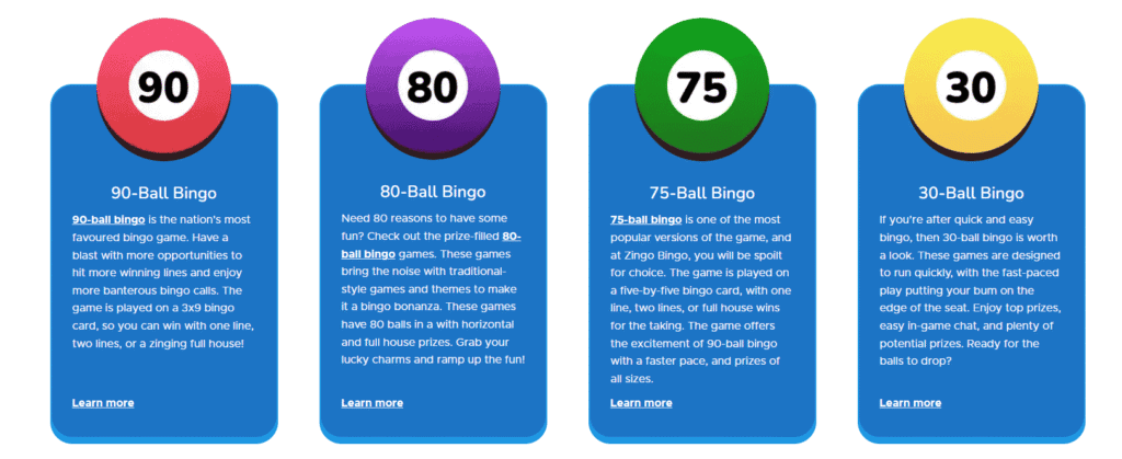 90 ball bingo, 30 ball bingo