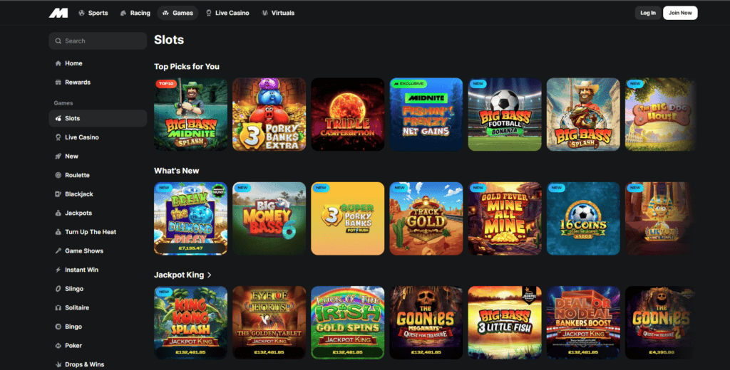 midnite casino desktop lobby